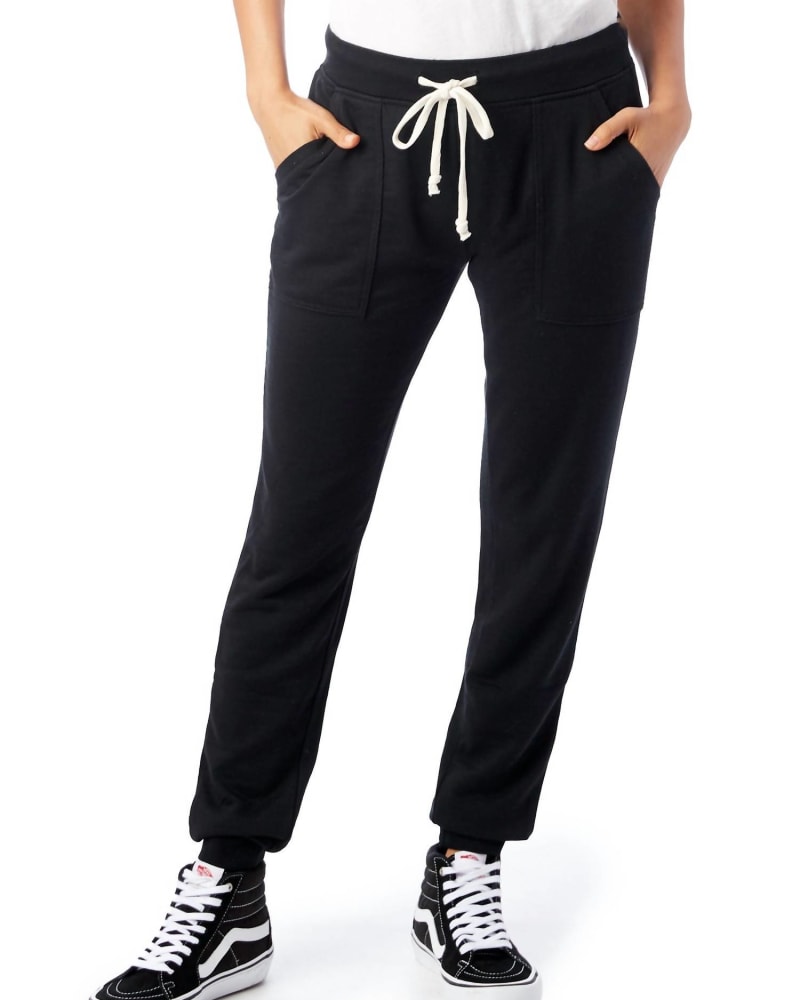 Front of a model wearing a size XL Long Weekend Jogger in Black in Black by ALTERNATIVE. | dia_product_style_image_id:338008